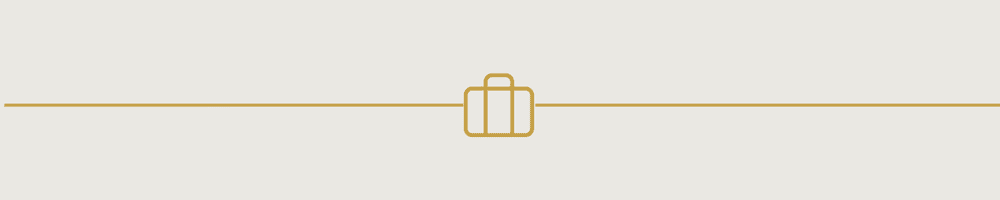 design element featuring the stylized suitcase from The Traveler's Triptych logo centered in a thin gold line