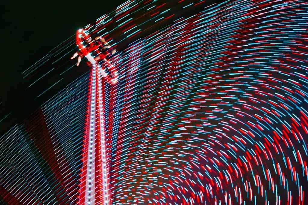 Vienna's Prater Ferris Wheel at Night with red, white, and green lights